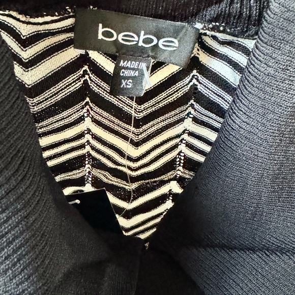 Bebe Cowl Neck  with Lurex Black and White Zig Zag Long Sleeve Dress - Picture 6 of 11